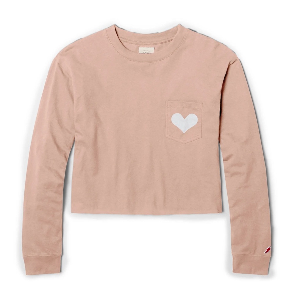 BIG LOVE Long Sleeve Pocket Tee - Dusty Rose w/ White Heart